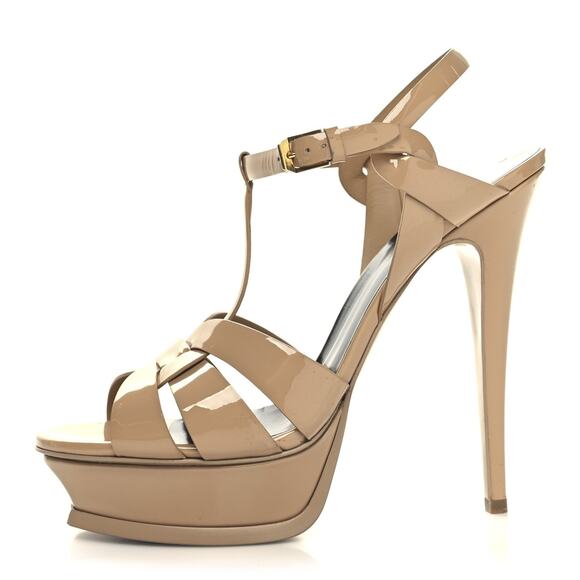 Saint Laurent Tribute 105 Nude Patent Platform Ankle Strap Heels Sandals 41.5 - Picture 1 of 7